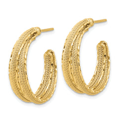 14K Diamond-cut and Textured Post Hoop Earrings