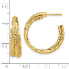 14K Diamond-cut and Textured Post Hoop Earrings