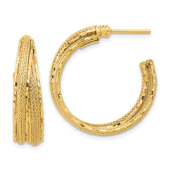 14K Diamond-cut and Textured Post Hoop Earrings