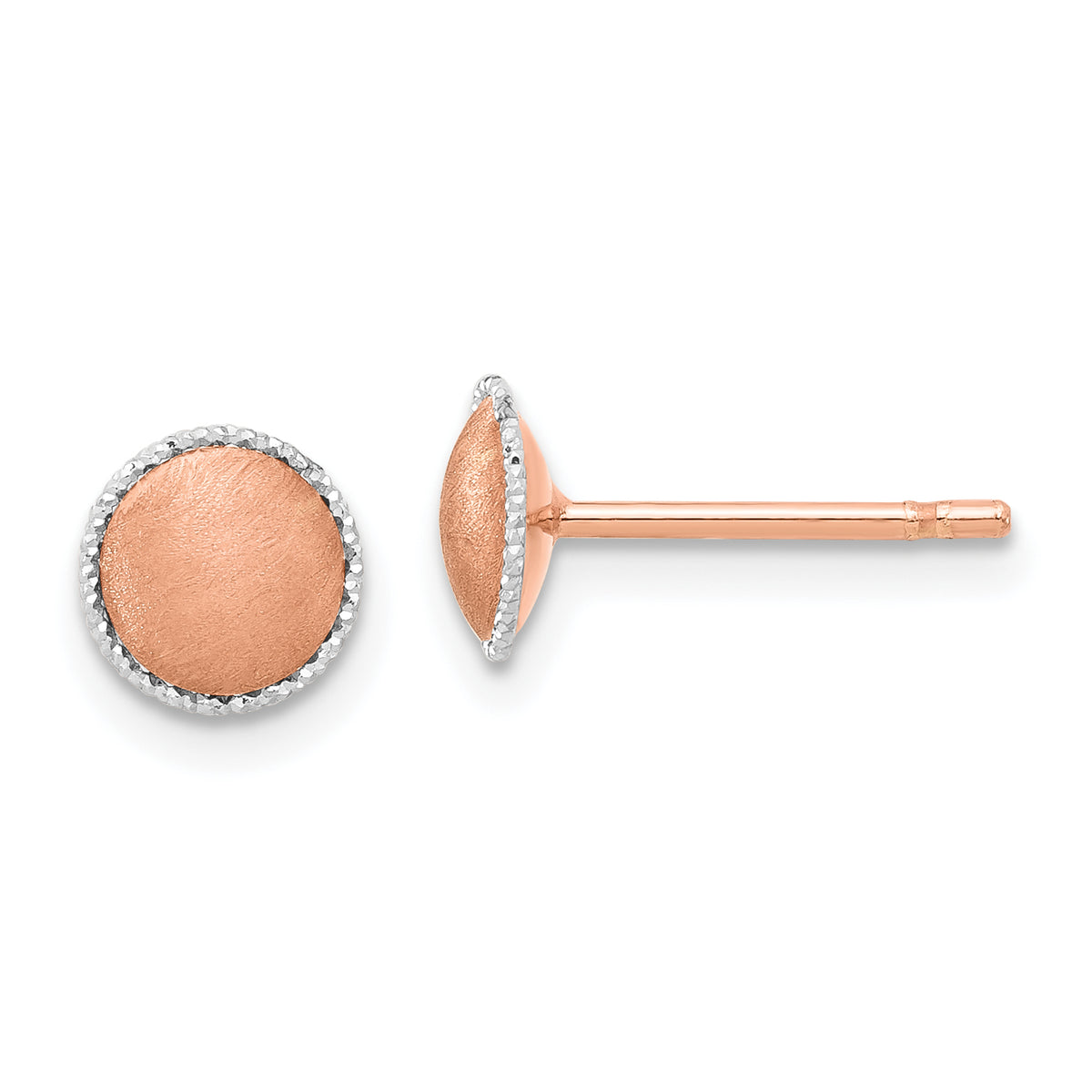 14K Rose Gold with White Gold Accent Brushed Post Earrings