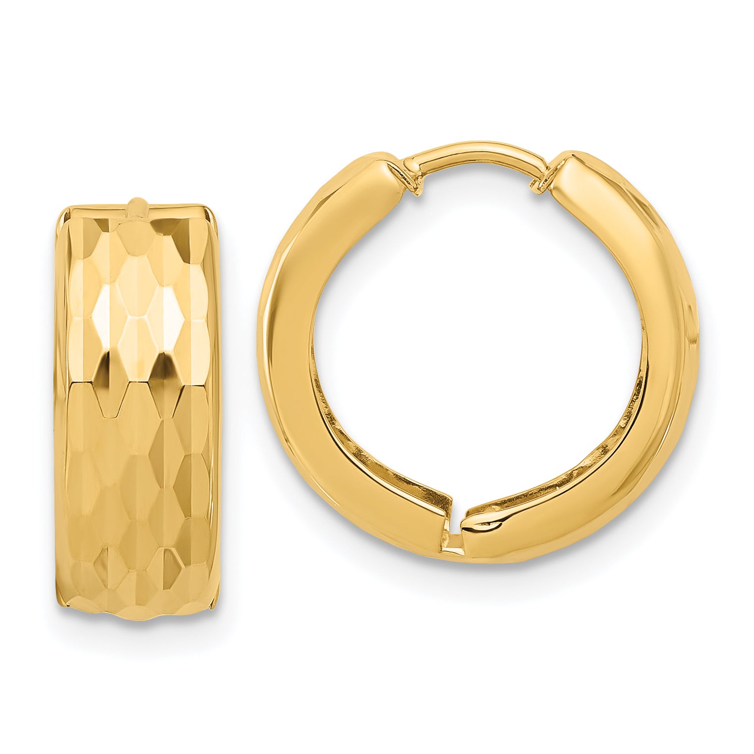 14K Diamond-Cut Hinged Huggie Earrings