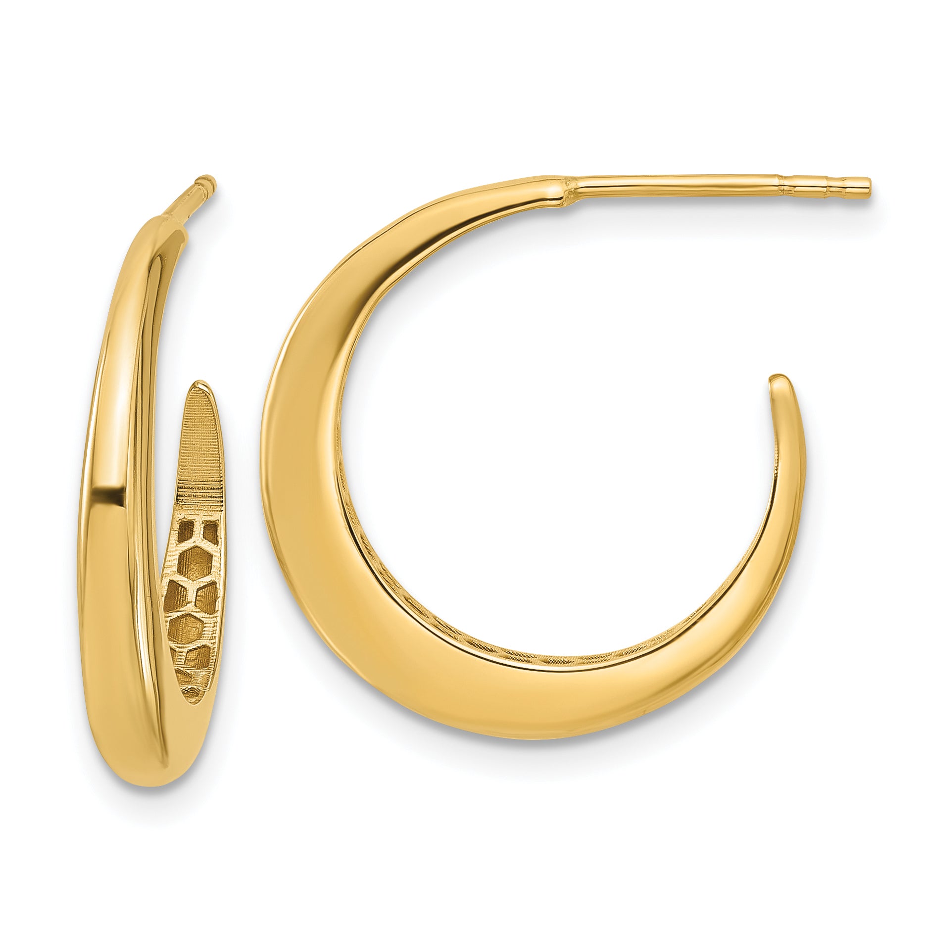 14K Polished J-Hoop Post Earrings