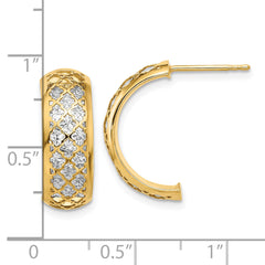 14K with White Rhodium Polished and Dia-cut J-Hoop Earrings