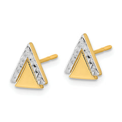 14K with Rhodium Polished and Diamond-cut Triangle Post Earrings