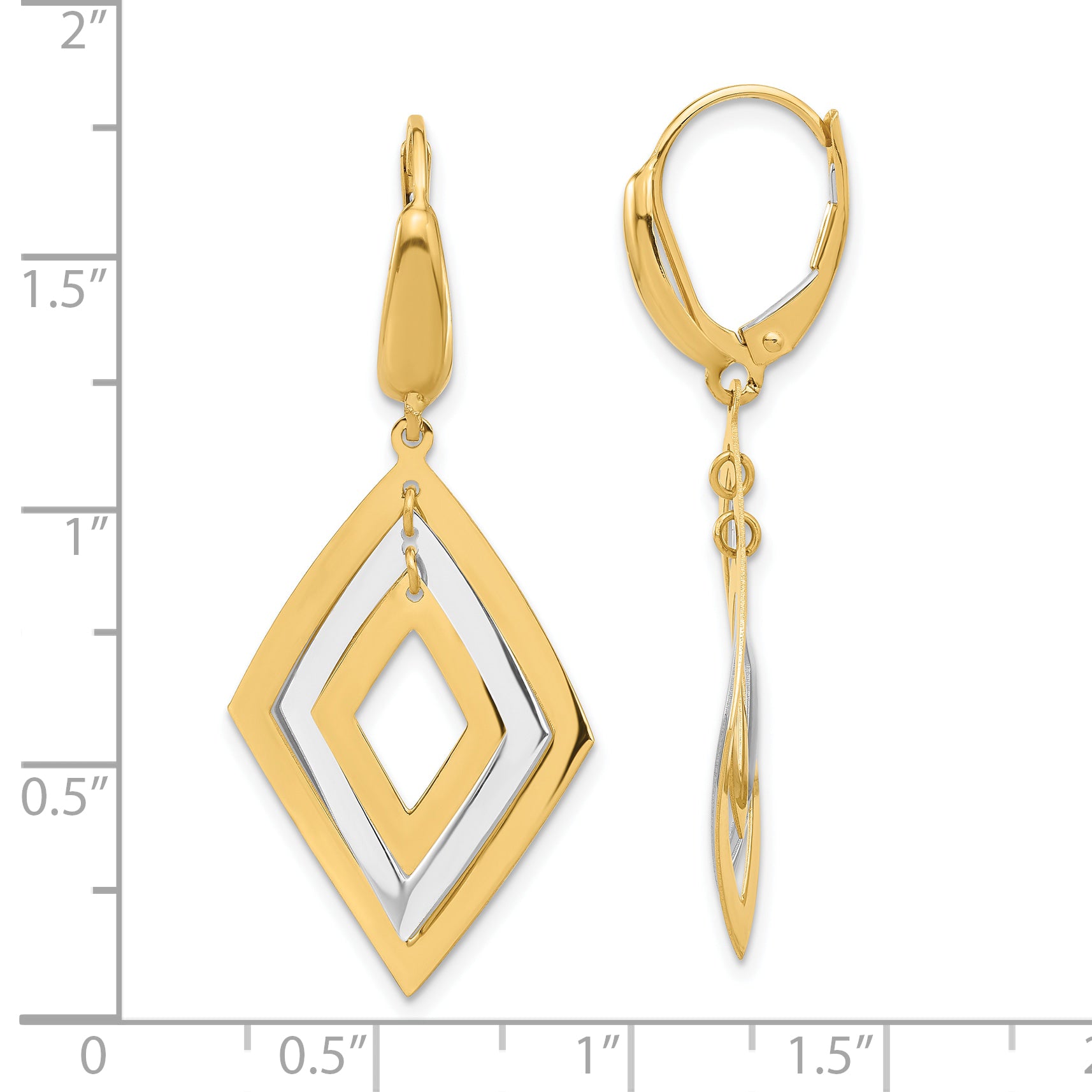 14K Two-tone Polished Diamond Shaped Dangle Leverback Earrings