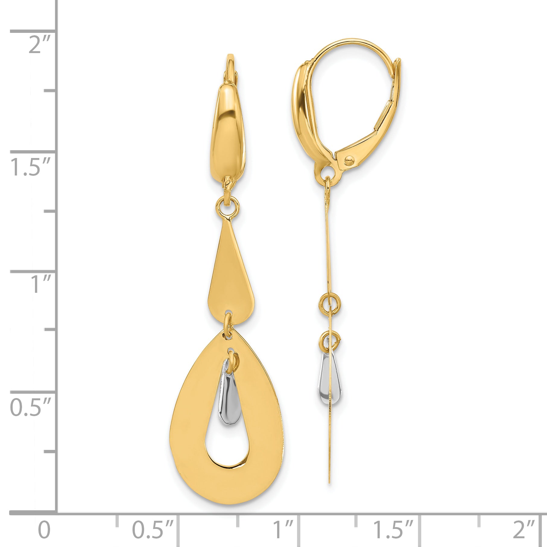 14K Yellow Gold Teardrop Dangle Lever Back 1 1/4 Long Earrings