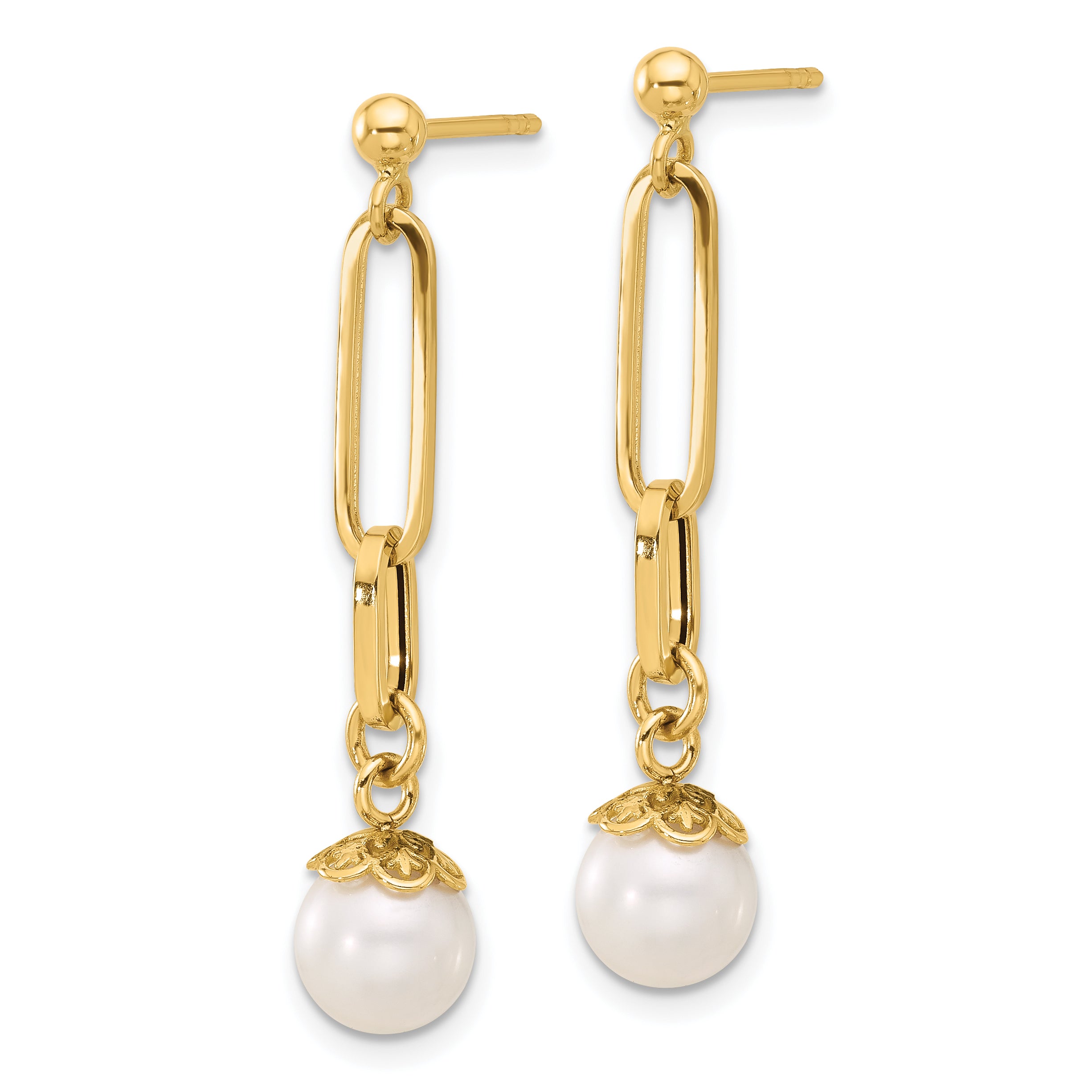 14K Polished Freshwater Cultured Pearl Post Dangle Earrings