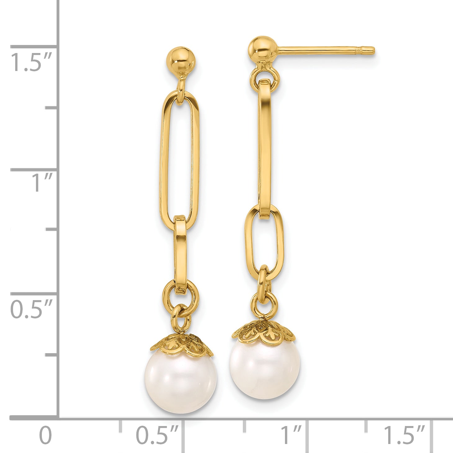 14K Polished Freshwater Cultured Pearl Post Dangle Earrings