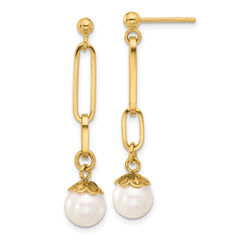 14K Polished Freshwater Cultured Pearl Post Dangle Earrings