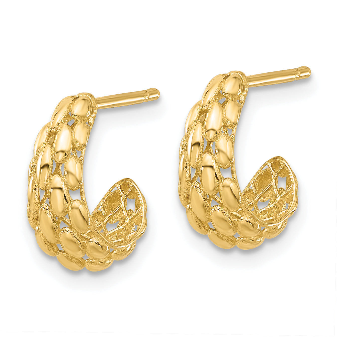 14K Polished and Textured J-Hoop Post Earrings