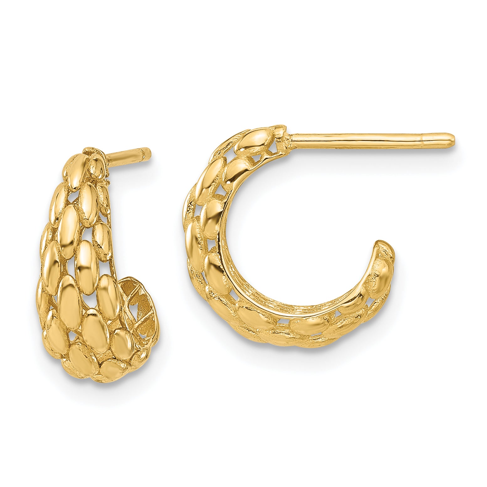 14K Polished and Textured J-Hoop Post Earrings