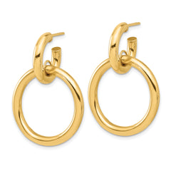 14K Polished Circle Dangle Hoop Post Earrings