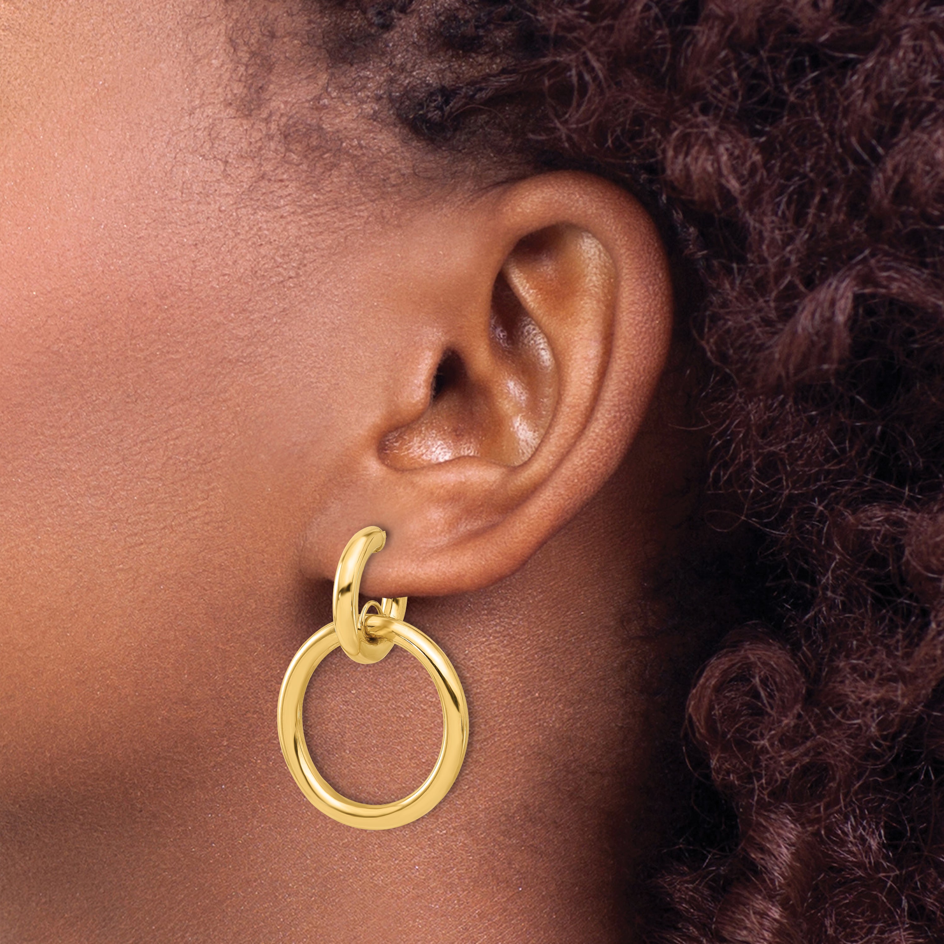 14K Polished Circle Dangle Hoop Post Earrings