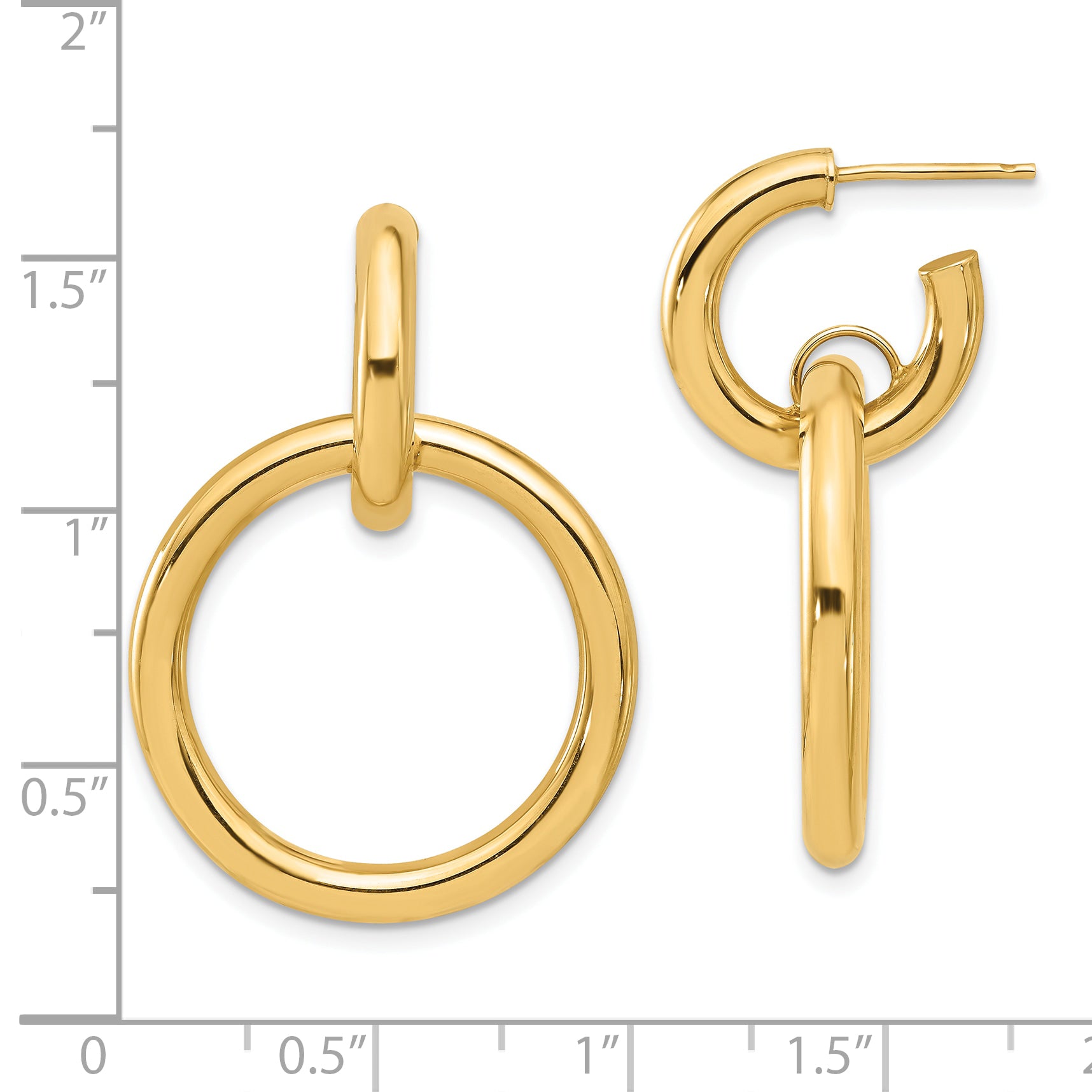 14K Polished Circle Dangle Hoop Post Earrings