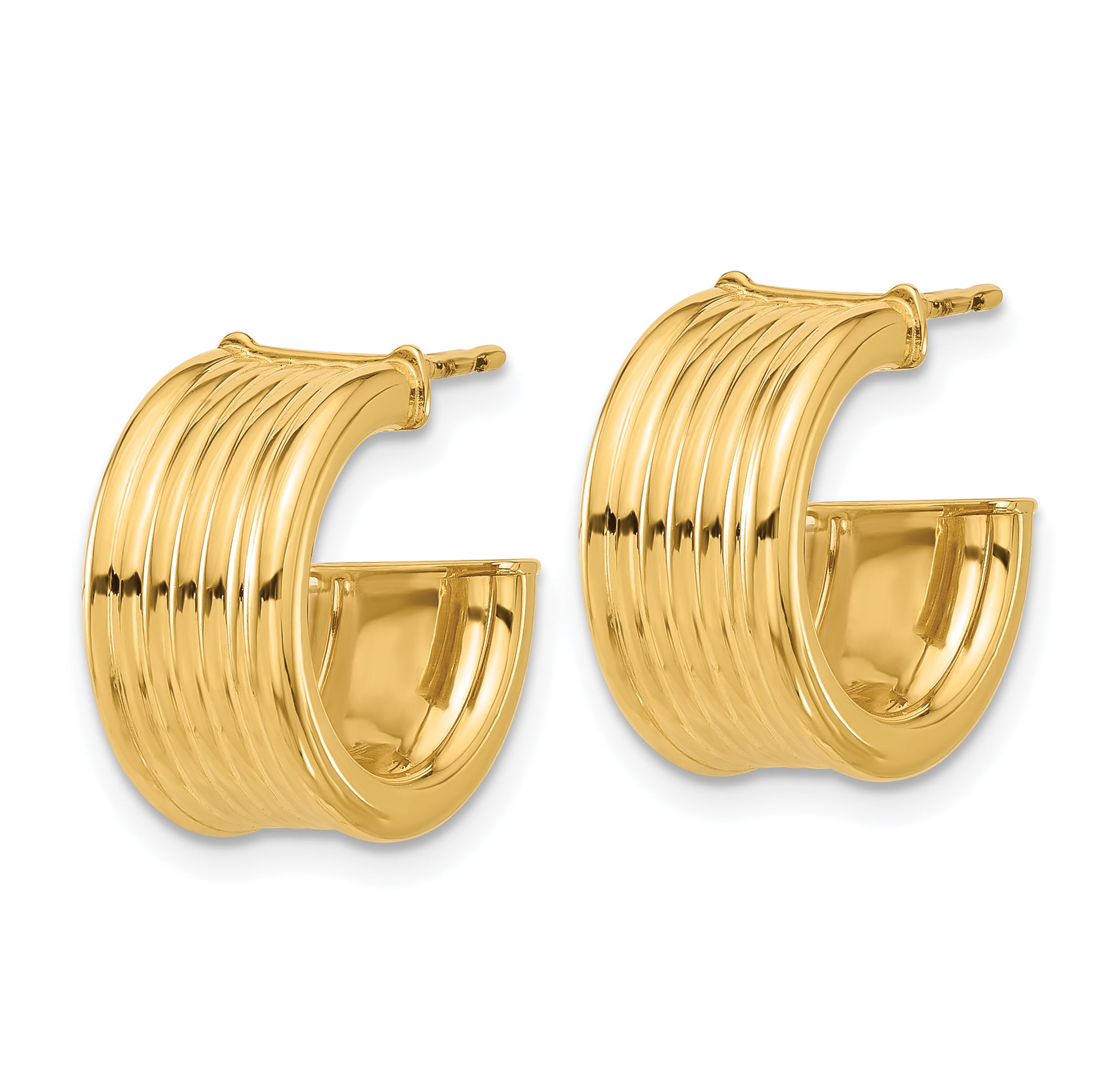 14K Polished and Grooved J-Hoop Post Earrings