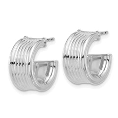 14K White Gold Polished and Grooved J-Hoop Post Earrings