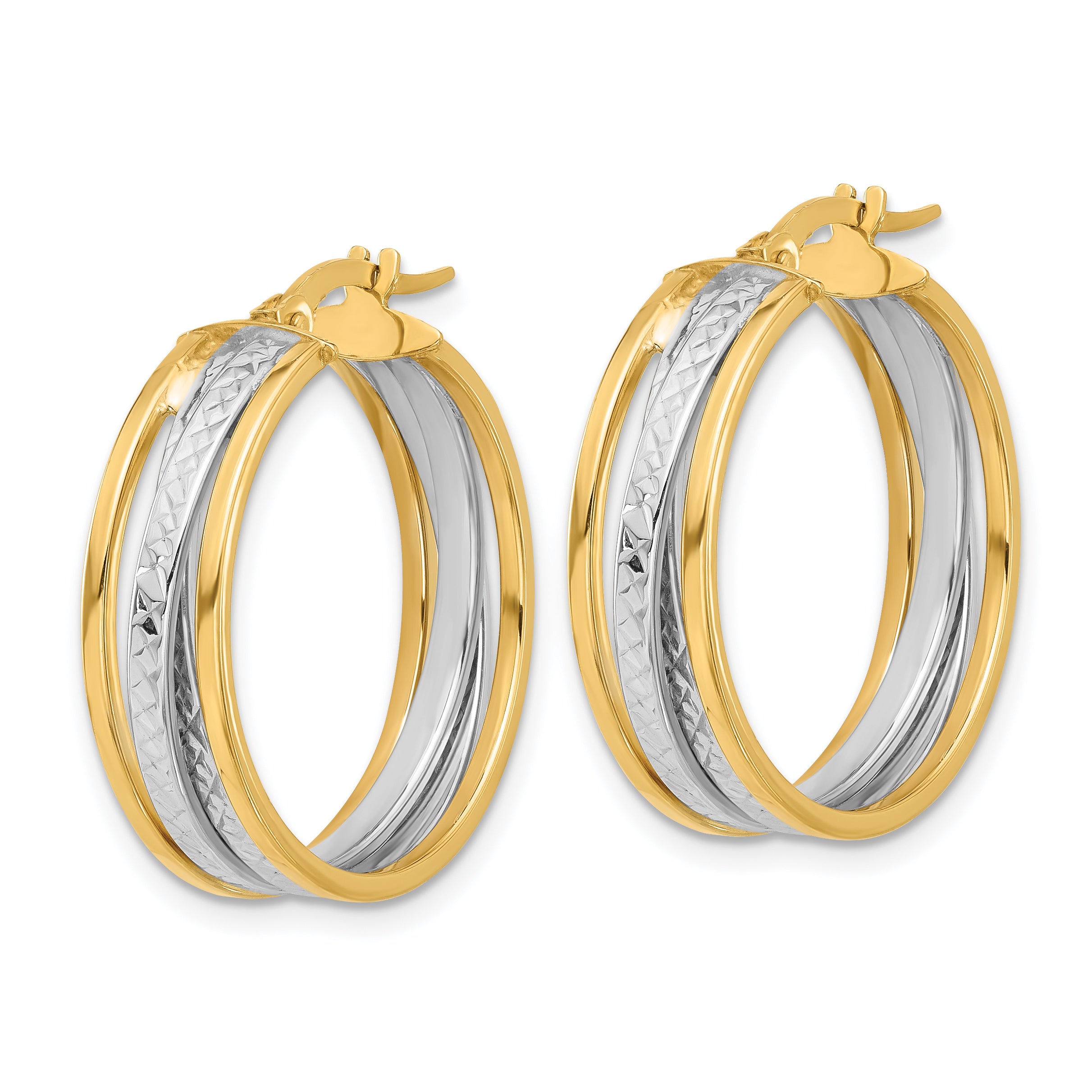 14K Two-tone Polished and Diamond-cut Hoop Earrings