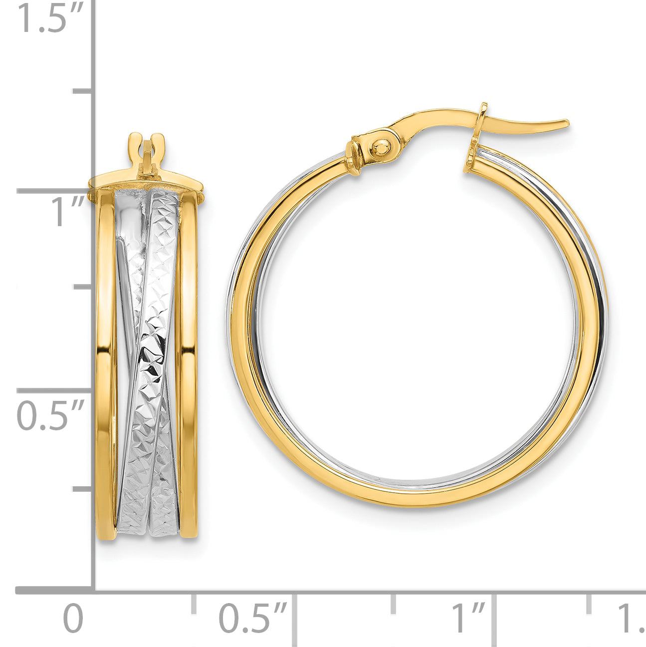 14K Two-tone Polished and Diamond-cut Hoop Earrings