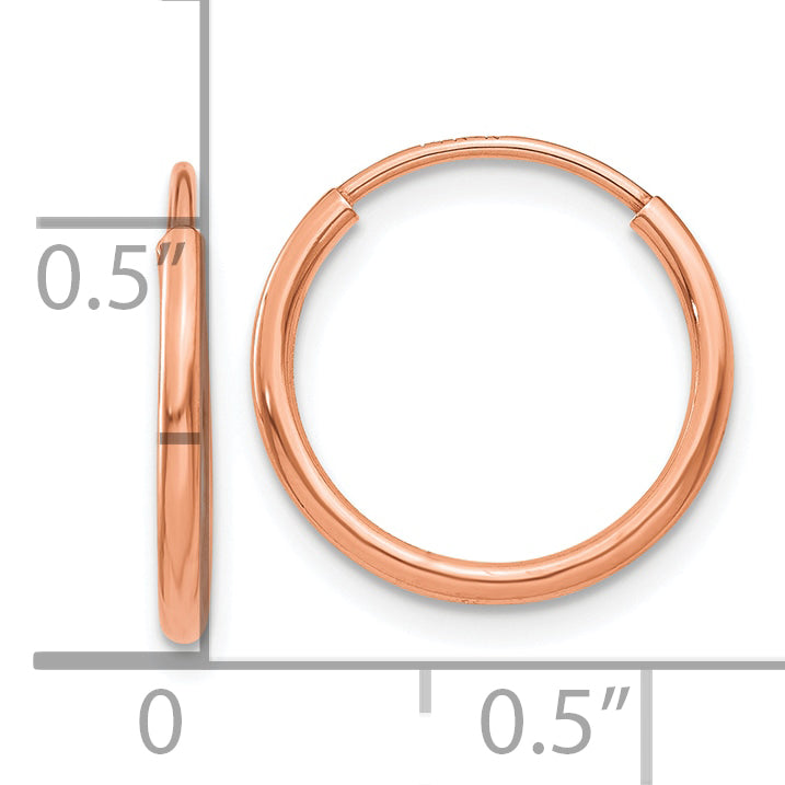 14k Rose Gold 1.2mm Polished Endless Hoop Earrings