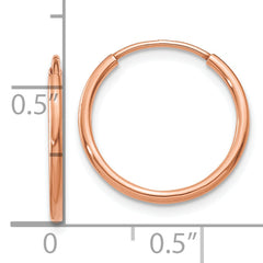 14k Rose Gold 1.2mm Polished Endless Hoop Earrings