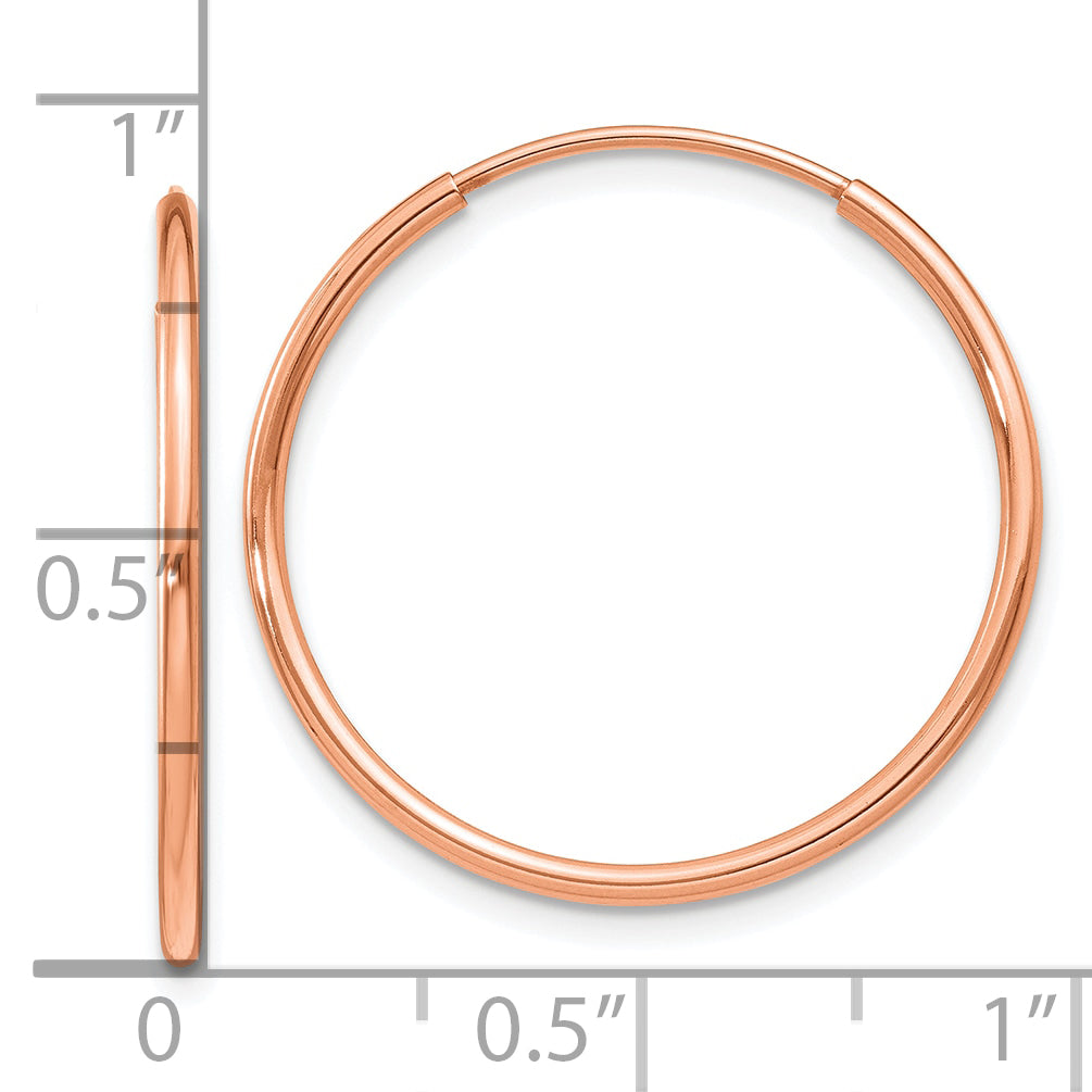 14k Rose Gold 1.2mm Polished Endless Hoop Earrings