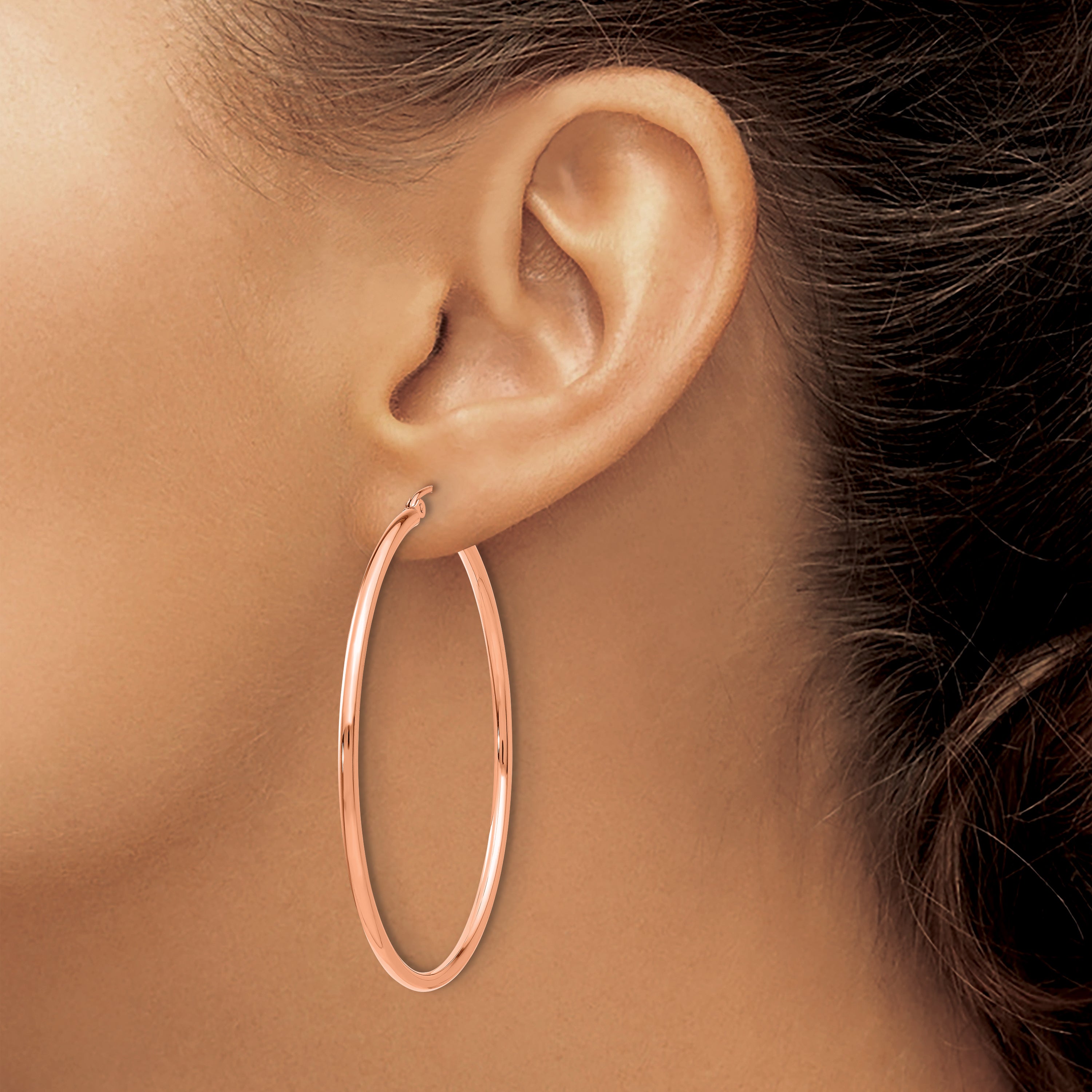 14k Rose Gold Polished 2x50mm Polished Hoop Earrings