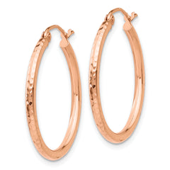 14k Rose Gold Diamond-cut Polished Hoop Earrings