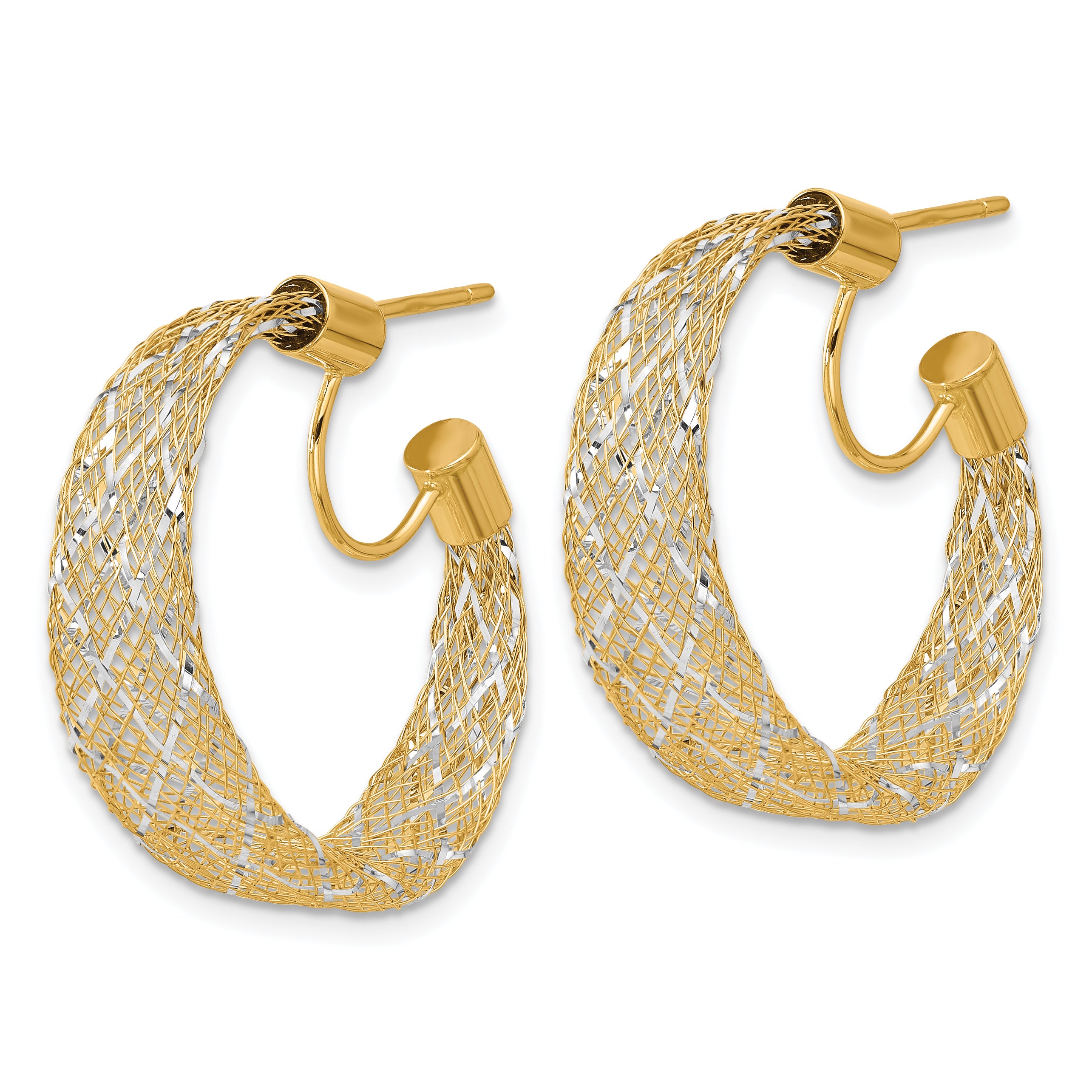 14K Two-tone Braided Mesh Stretch Post Hoop Earrings