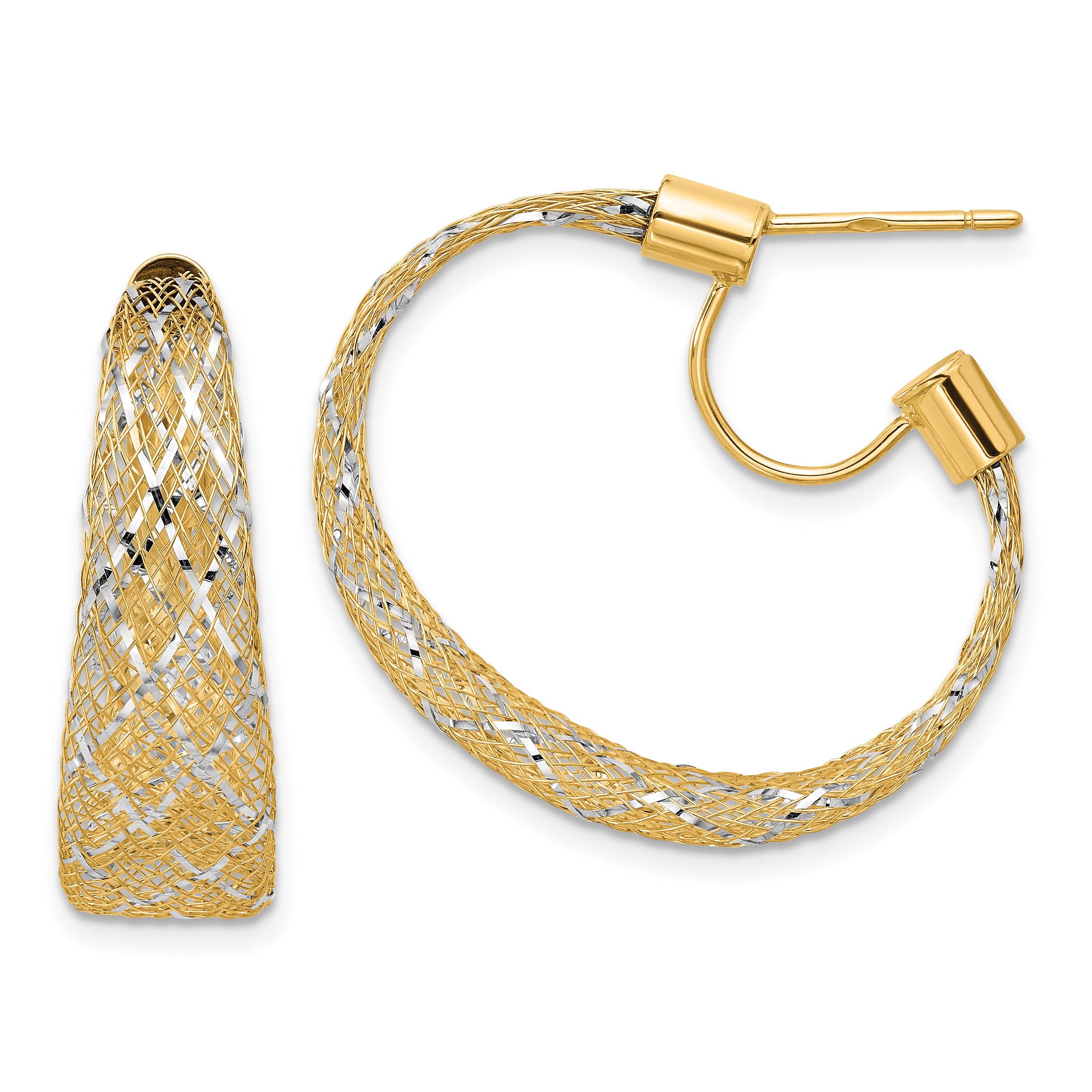 14K Two-tone Braided Mesh Stretch Post Hoop Earrings