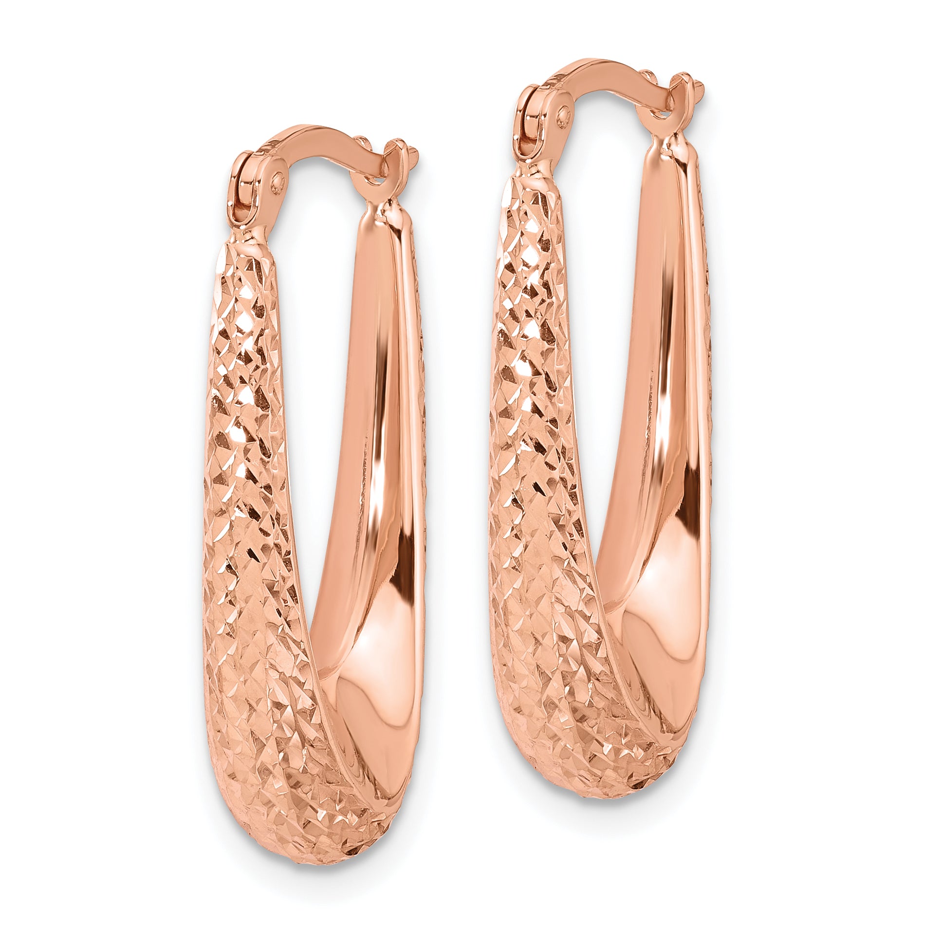 14K Rose Gold Polished and Diamond-cut Hoop Earrings