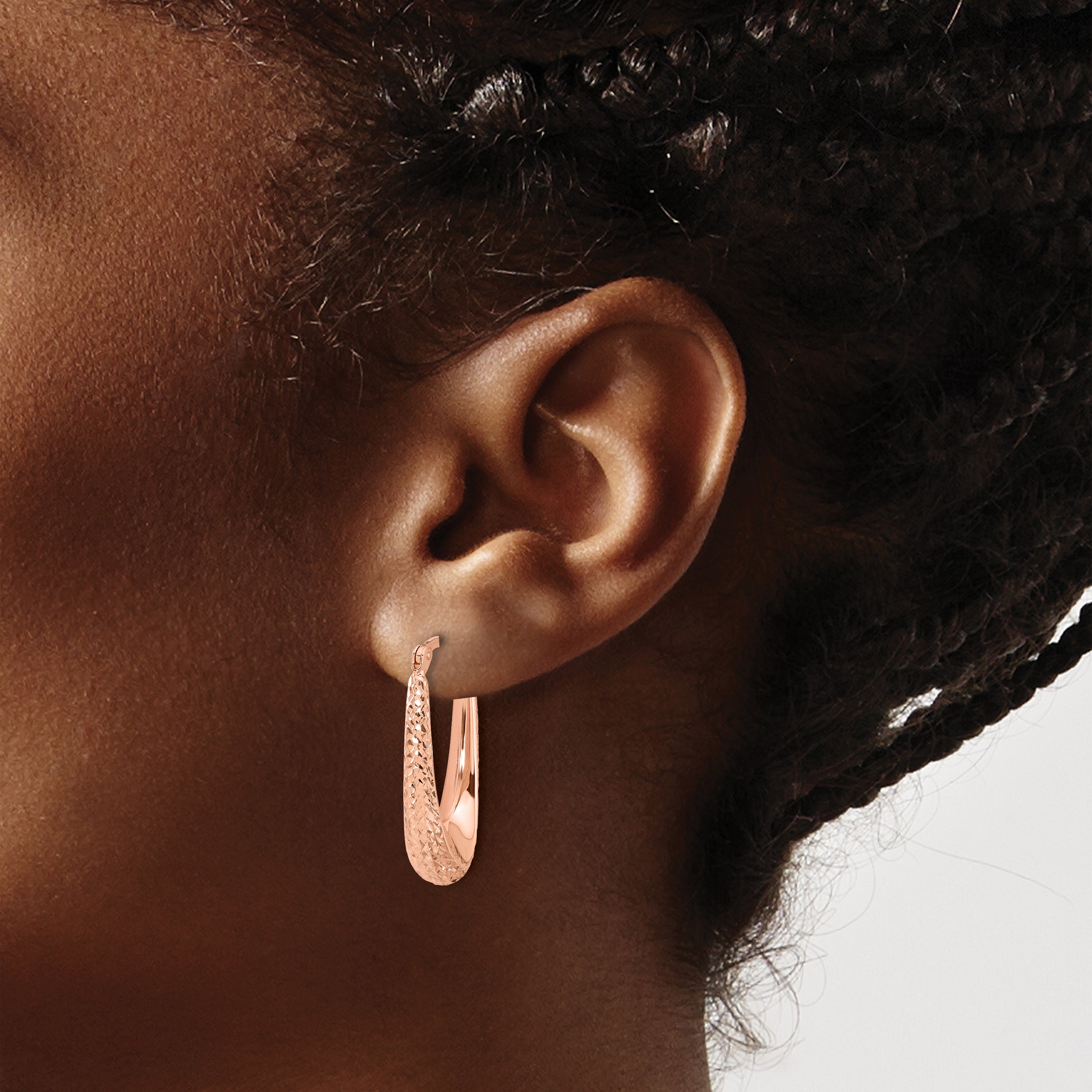 14K Rose Gold Polished and Diamond-cut Hoop Earrings