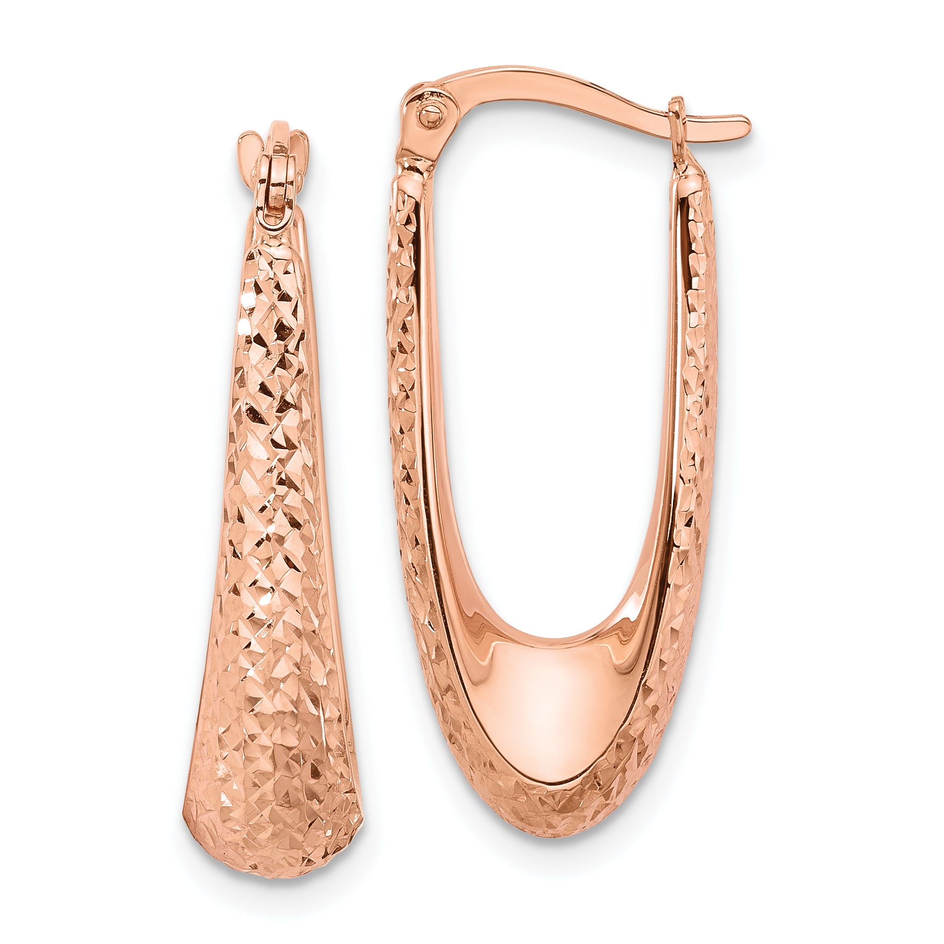 14K Rose Gold Polished and Diamond-cut Hoop Earrings