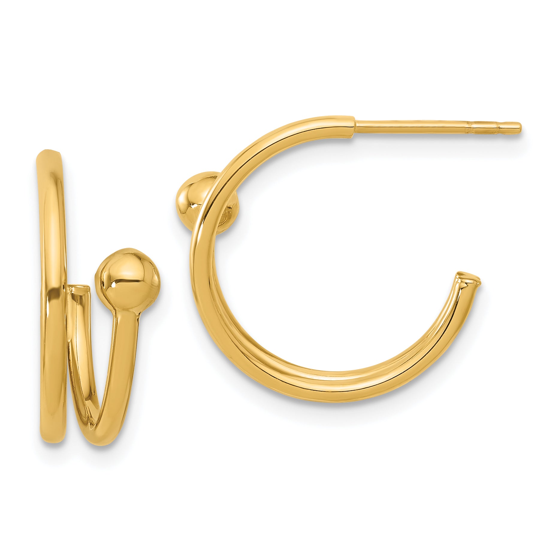 14K Polished J-Hoop Earrings