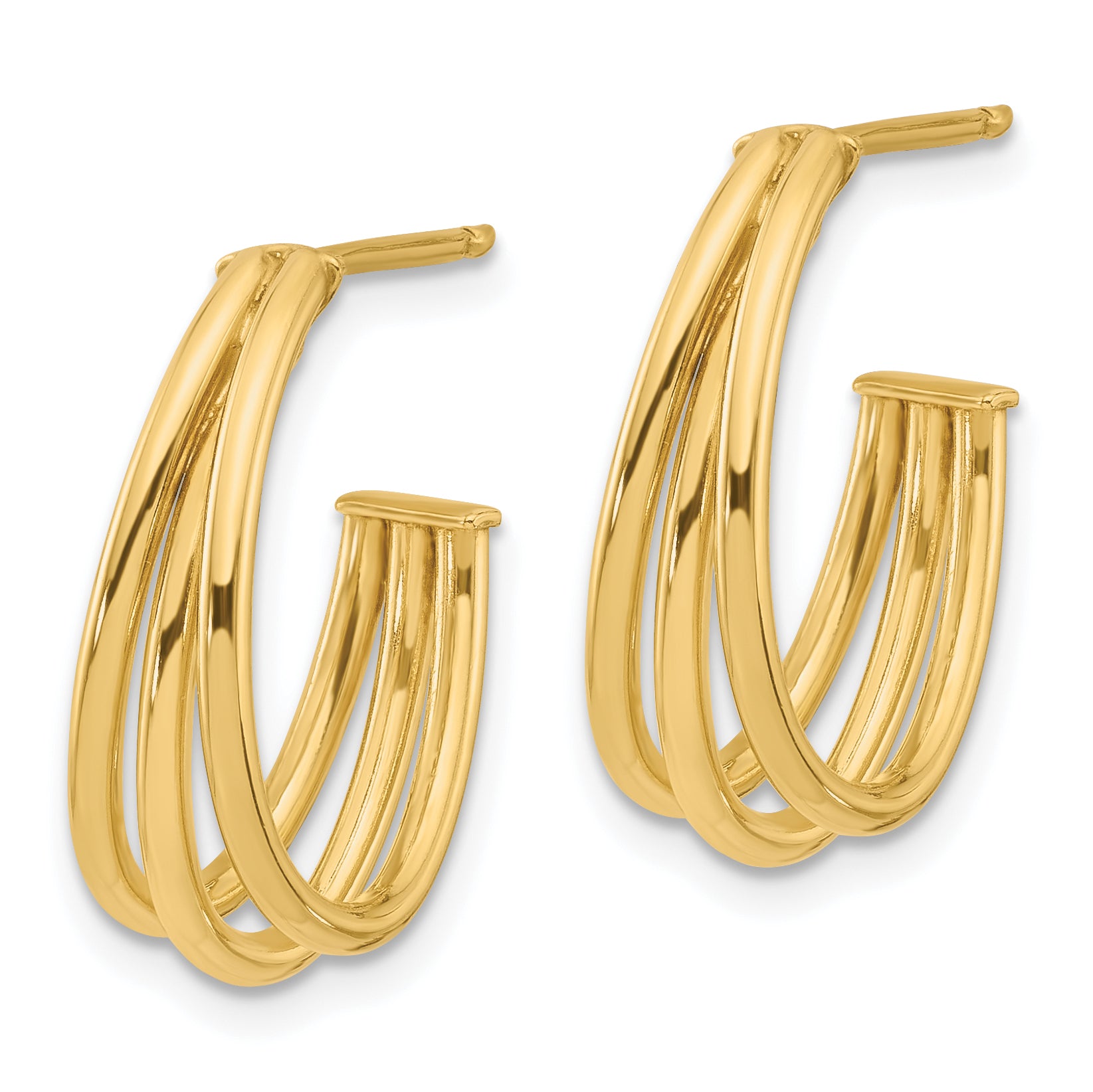 14K Polished 3-Row J-Hoop Post Earrings