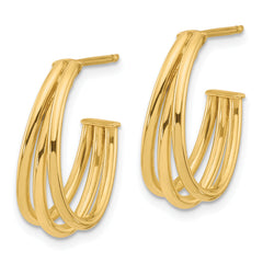 14K Polished 3-Row J-Hoop Post Earrings