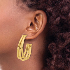 14K Polished 3-Row J-Hoop Post Earrings