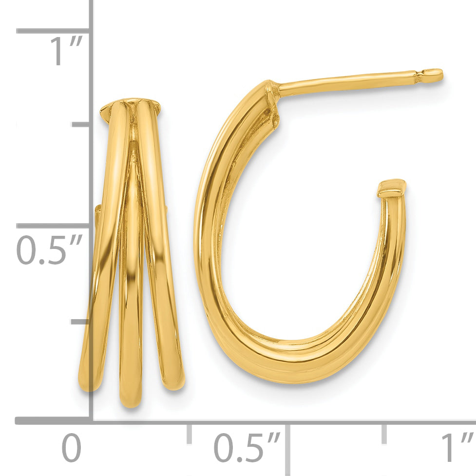 14K Polished 3-Row J-Hoop Post Earrings