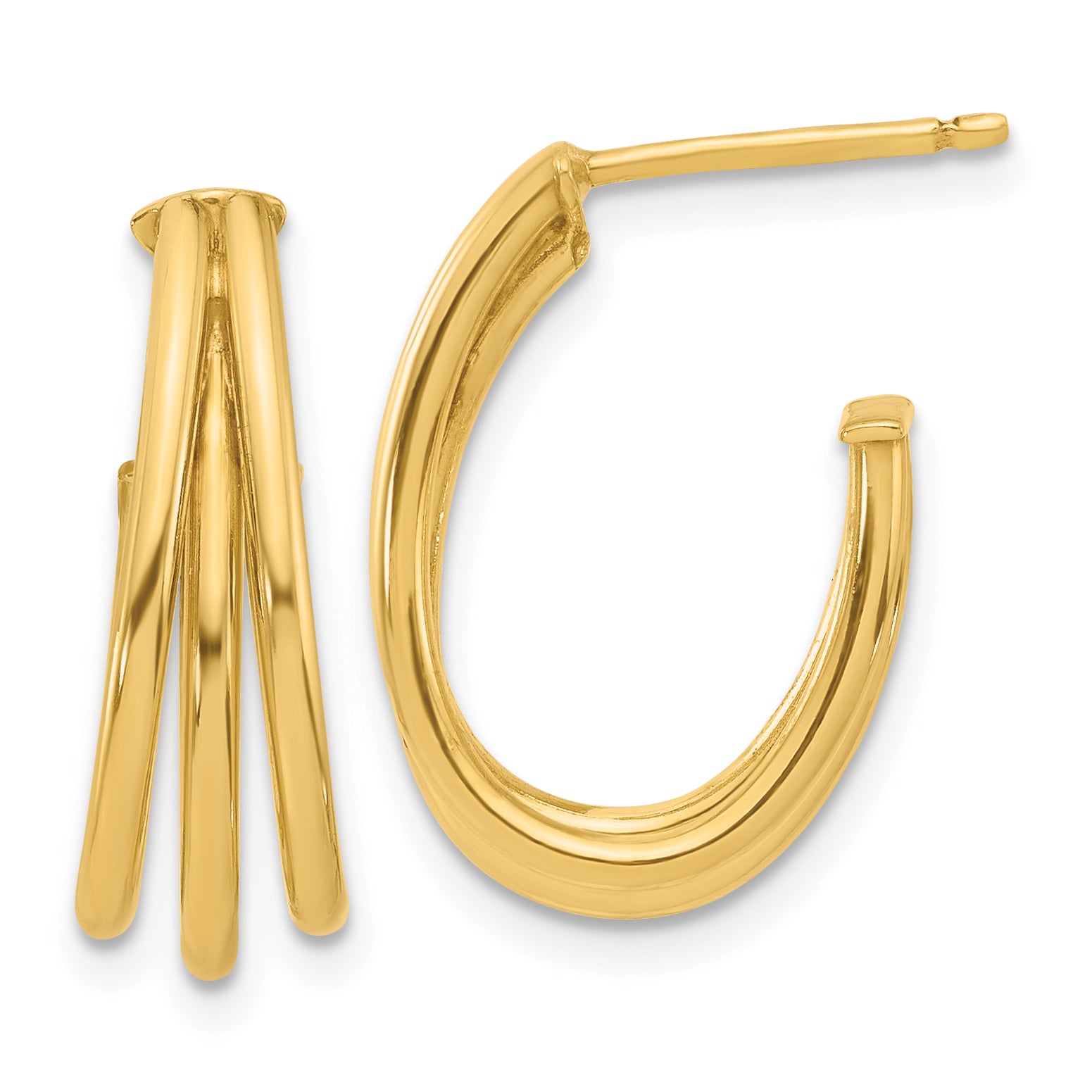 14K Polished 3-Row J-Hoop Post Earrings