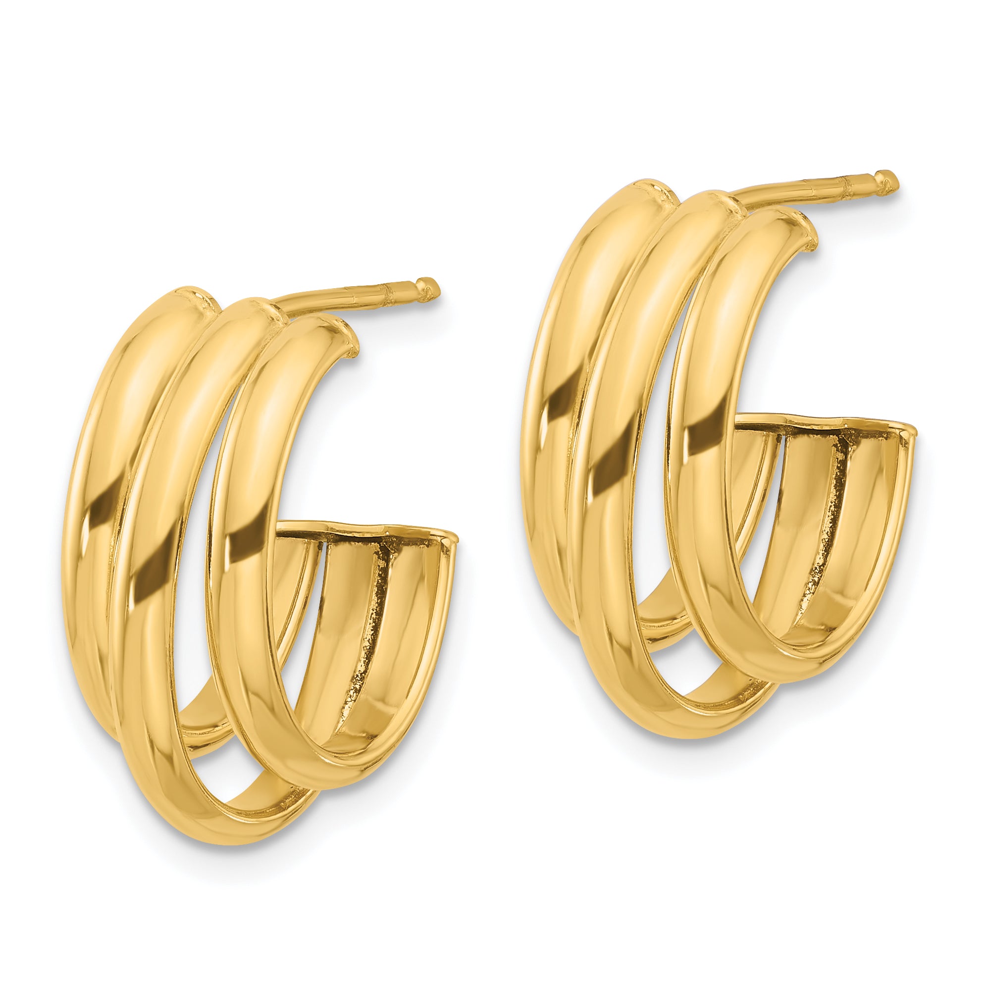 14K Polished 3-Row J-Hoop Post Earrings