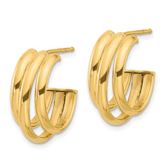 14K Polished 3-Row J-Hoop Post Earrings