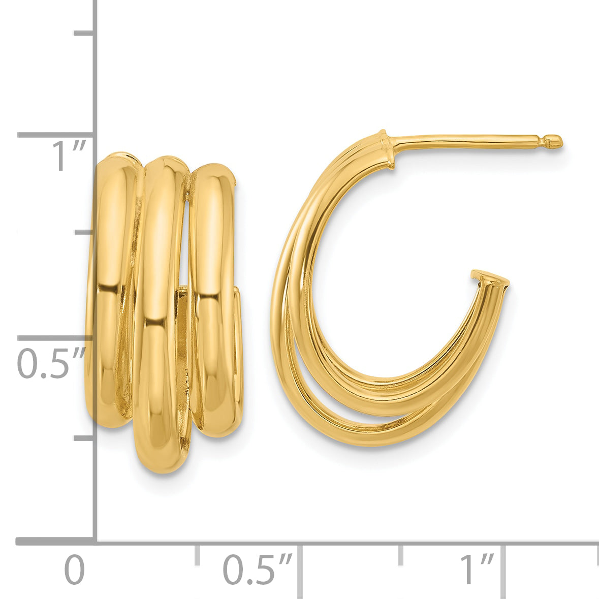 14K Polished 3-Row J-Hoop Post Earrings