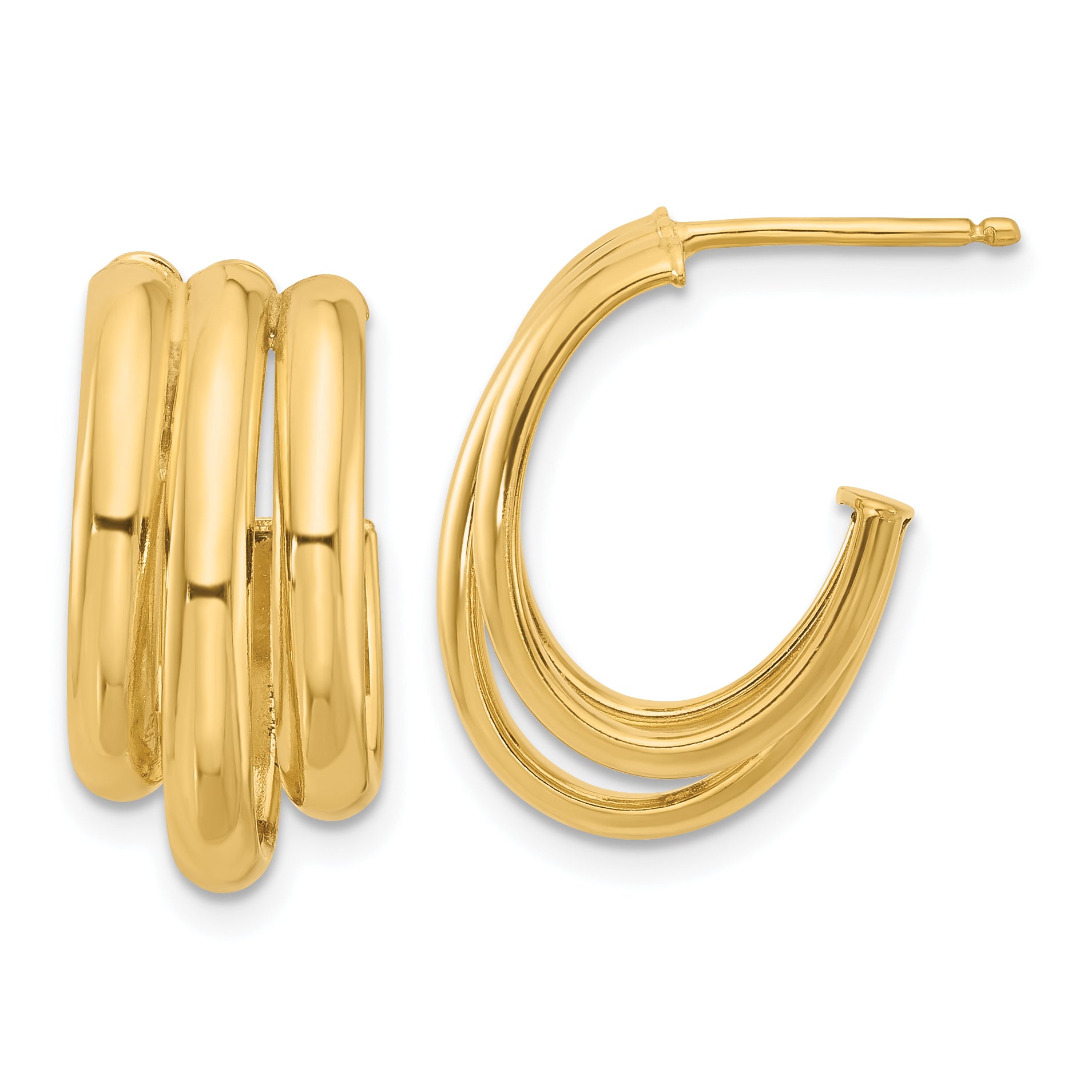 14K Polished 3-Row J-Hoop Post Earrings