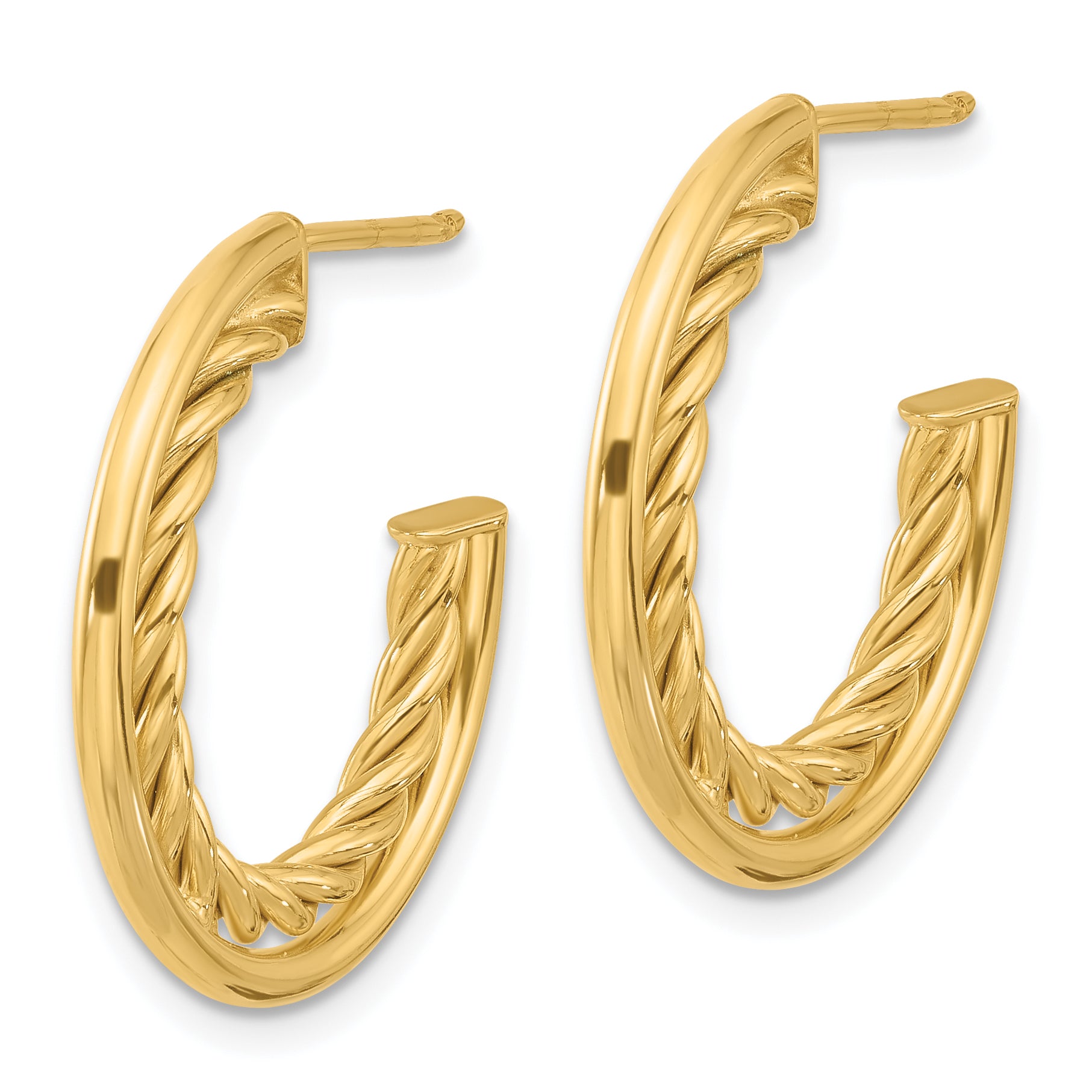 14K Polished and Textured  J-Hoop Post Earrings