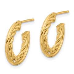 14K Polished and Textured  J-Hoop Post Earrings