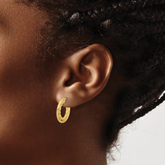 14K Polished and Textured  J-Hoop Post Earrings