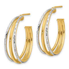 14K w/White Rhodium and D/C 3-Row Round J-Hoop Post Earrings