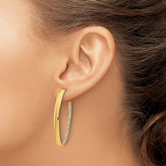 14K Polished with Crystals J-Hoop Drop Post Earrings