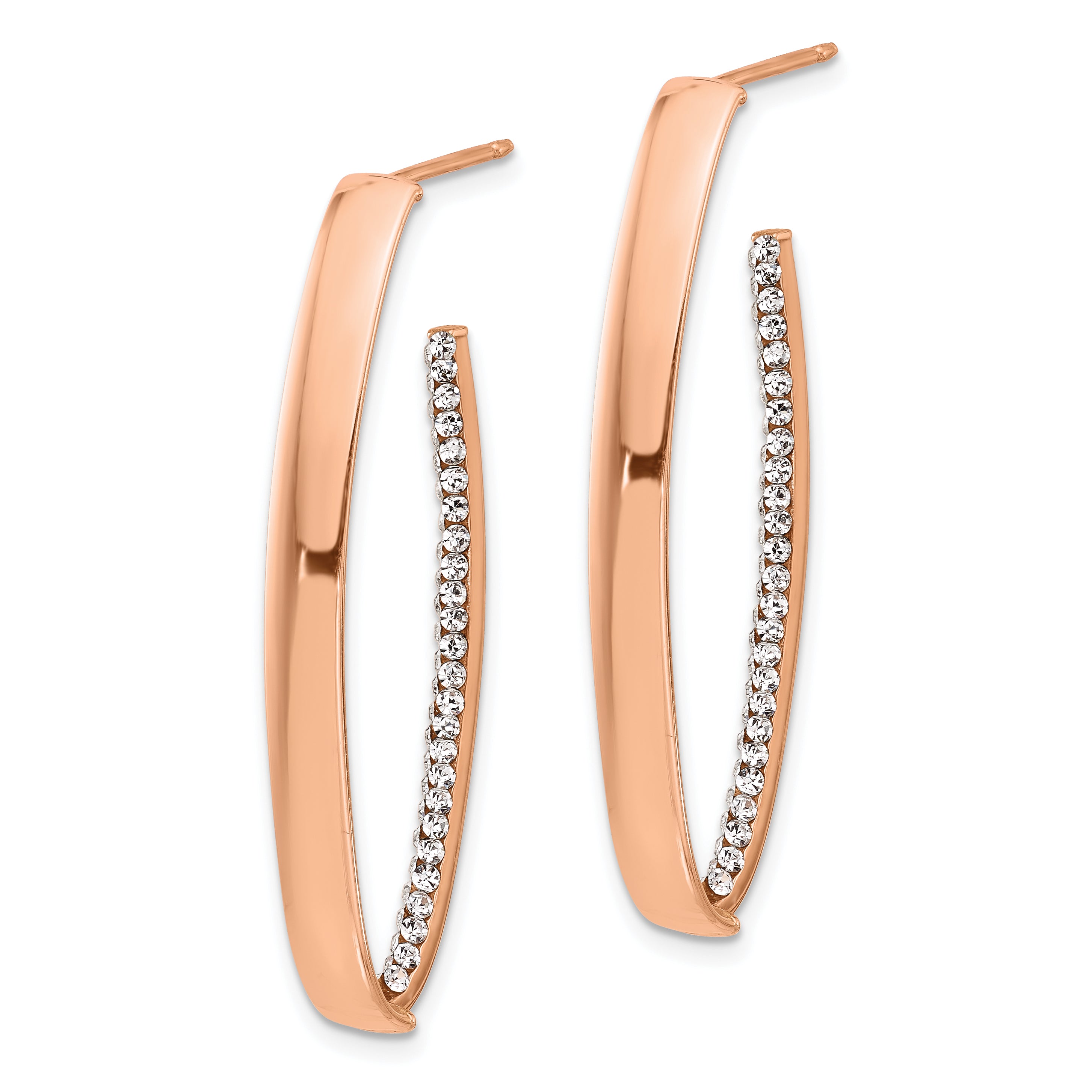 14K Rose Gold Polished with Crystals J-Hoop Drop Post Earrings