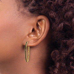 14K Polished with Black Enamel Oval J-hoop Post Earrings