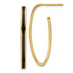 14K Polished with Black Enamel Oval J-hoop Post Earrings